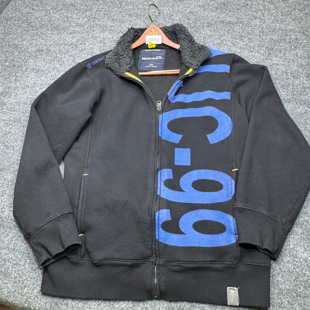 Vintage Nautica Jacket Mens Large Black Sherpa Full Zip Fleece Nautical Y2K
